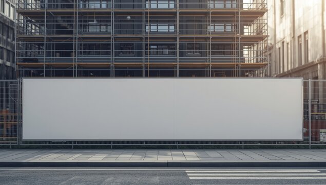 Empty white barrier panel at a construction site, designed for signage placement, safety and communication