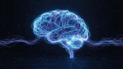 Digital brain concept with glowing neural network and artificial intelligence, futuristic 3D render