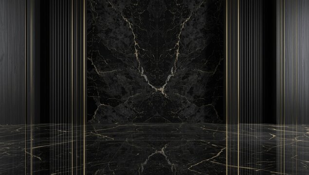 Natural marble and granite stone surfaces, including travertine and black Emperador, used in sophisticated architecture, Earth Day