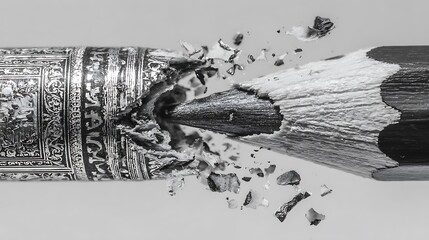 Pencil breaking apart in dramatic creative explosion