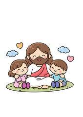 Illustration Jesus and kids png 