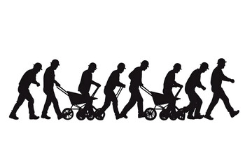 Obraz premium Evolution of Labor: An imaginative silhouette sequence charts the gradual evolution of manual labor, showcasing the progressive stages of an individual's efforts.
