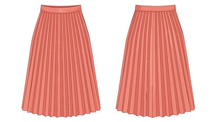 Obraz premium Vivacious Coral Pleated Midi Skirt Fashion Illustration Front and Back View Artistic Render