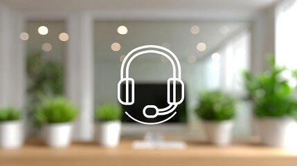Customer Support Headset Icon Overlay in Bright Modern Office Interior