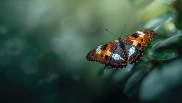 Detailed macro of a Numata Longwing butterfly perched on foliage, highlighting wing coloration and texture, insect conservation awareness