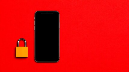 Mobile Device Security Concept with Locked Smartphone on Bold Red Background