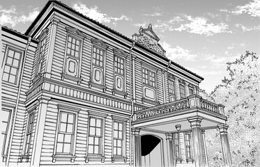 Obraz premium 漫画風ペン画イラスト 明治大正_外観