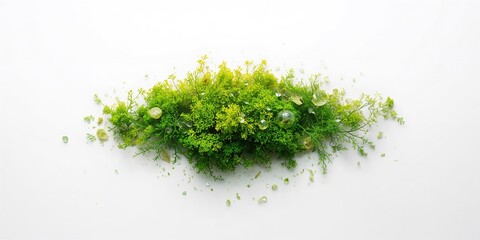 Fragment of fresh forest moss on white background, ideal for nature-themed layouts or botanical studies, Earth Day