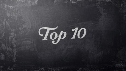 Blackboard with textured background featuring a vintage font top 10 list, suitable for signage or informational displays