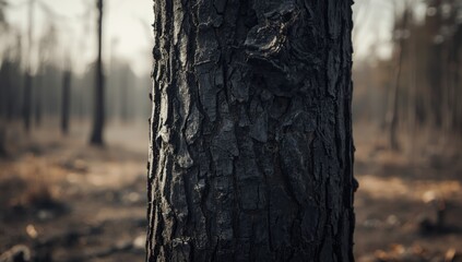 Burnt tree trunk showing fire impact, useful for environmental conservation discussions