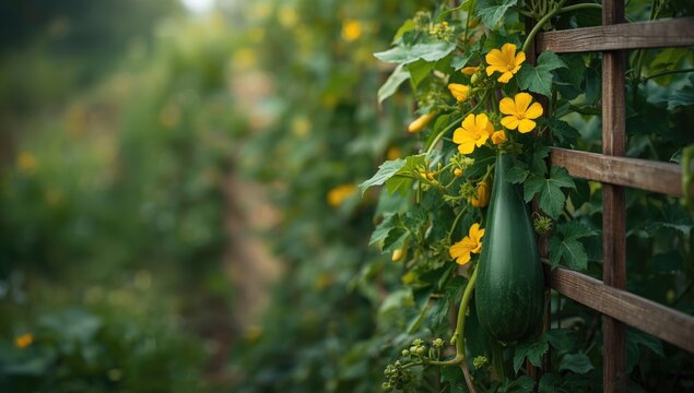 Luffa plant with vibrant yellow blooms growing naturally, highlighting botanical diversity