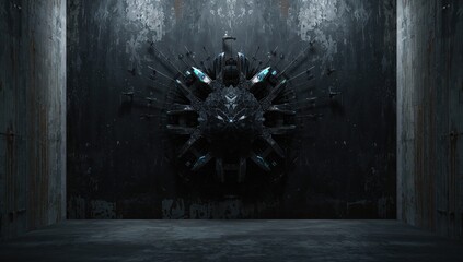 Futuristic 3D textured surface on a dark grunge background, merging architecture and digital art, World Art Day