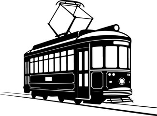 Classic city streetcar silhouette vector illustration