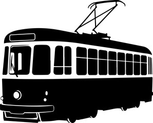 Classic city streetcar silhouette vector illustration