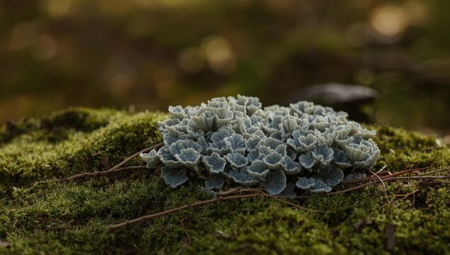 Dog lichen displaying lobed gray thallus in a forest setting, highlighting biodiversity awareness