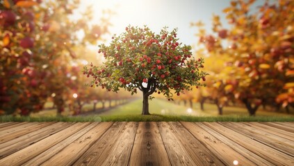 Seasonal fall vibe with ripe apples in a orchard setting for background use