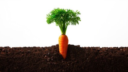 Carrot cultivation process on a plain white surface, highlighting plant growth stages