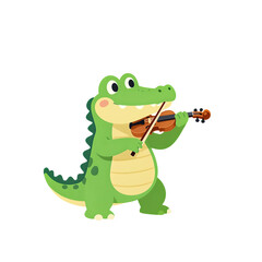 Naklejka premium Cute Green Alligator Playing a Violin
