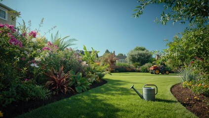 Fototapeta premium Community garden with native plants, serving as a natural backdrop for spring floral arrangements and landscape planning
