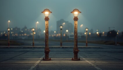 Street lighting poles with rusted bolts securing fixtures for safety and visibility, World Environment Day