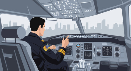 Commercial Airplane Pilot Operating Cockpit Controls. © ALI