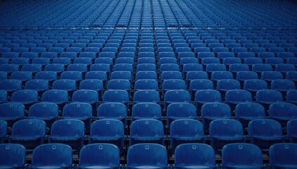 Fototapeta premium Seating area with dark blue chairs in an amphitheater, suitable for editorial header backgrounds