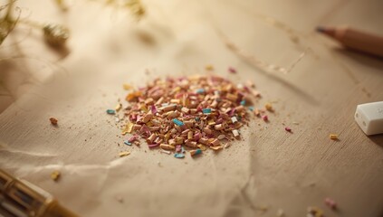 Close-up of a sharpened pencil with shavings and debris, writing tools, National Stationery Week
