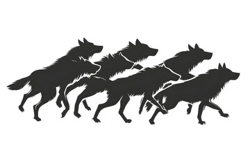 Obraz premium Wolves in Silhouette: A pack of wolves in a striking silhouette, embodies the spirit of unity, strength, and primal instincts in their coordinated movement.