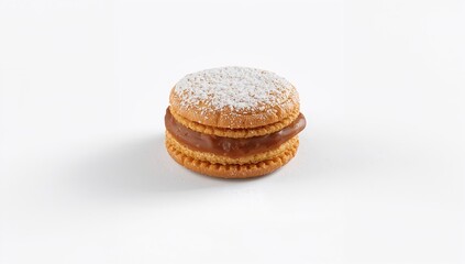 Handmade alfajor displayed on a white backdrop, highlighting artisanal baking techniques