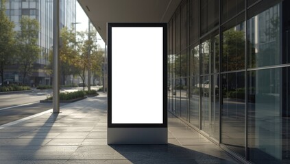 Naklejka premium Urban billboard mockup with a white rectangular space for testing ad designs, city environment, copy space, advertising