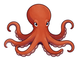 Cute red octopus with curly tentacles