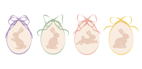 Easter eggs with bows and bunnies. Festive decorative element isolated on white for Easter decorations, spring cards, invitations, kids designs and tags.