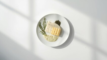 Herb cheese on a plate used in cheese tasting, nutrition awareness