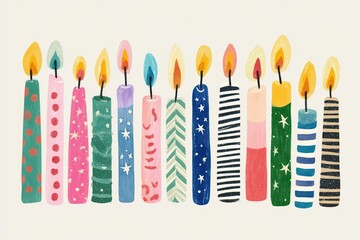 Colorful Birthday Candles with Various Patterns for Celebrations