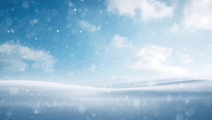Snow-covered landscape with snowdrifts and gentle snowfall against a bright blue sky, ideal for winter-themed layouts, Winter Solstice