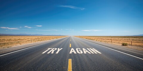 Empty highway road with clear blue sky, solitude and open space, Earth Day