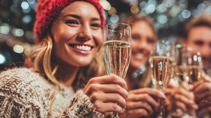 Cheers to Celebration: Group of Friends Enjoying Champagne in a Festive Atmosphere
