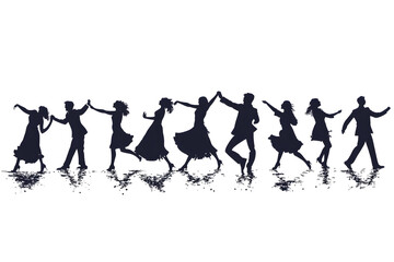 Obraz premium Dancing Silhouette: A silhouette of dancers engaged in a joyous celebration. capturing elegance and rhythmic movement and joy.