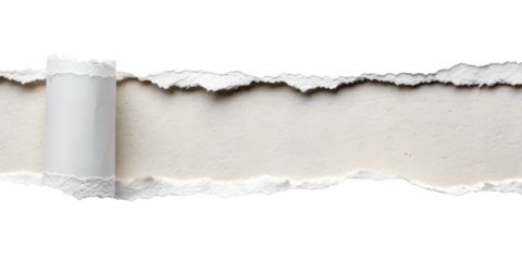 Simple torn white paper with a curled edge reveals a blank space, creating an isolated design element for transparent backgrounds