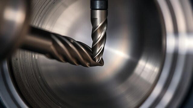 reamer. Close-up of a tool machining a metal cylinder, industrial detail. safety posters, maintenance manuals, designed for precision metalworking and fabrication facilities, improves efficiency.