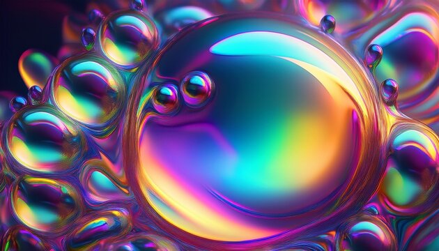 iridescent liquid bubble abstract holographic glass background - Powered by Adobe