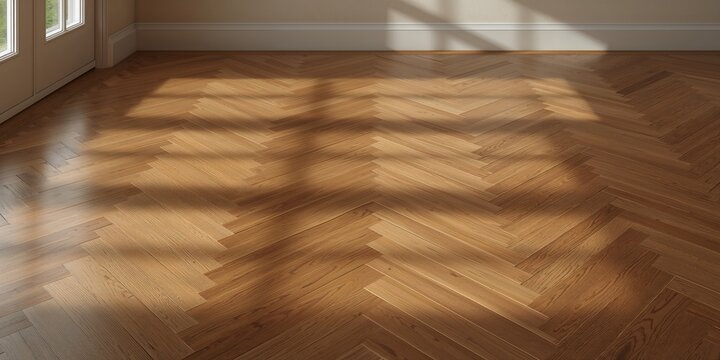 Vintage wooden parquet floor in a living room setting used as a background for interior design, highlighting aged craftsmanship