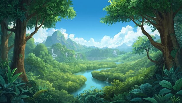Colorful 2d background in Guyanaanime style, cartoonish design, detailed high resolution image, ideal for animated projects