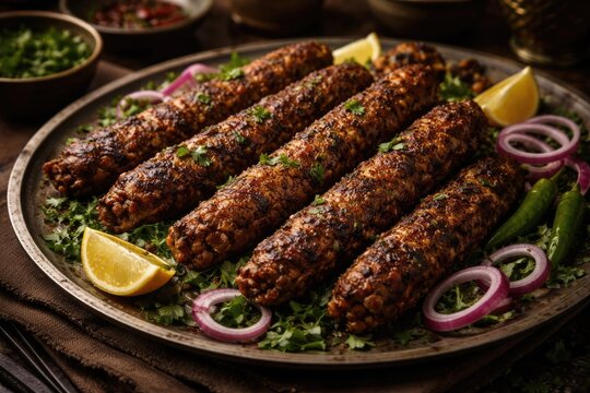 Seasoned Pashtun minced mutton and chicken kebab with traditional herbs