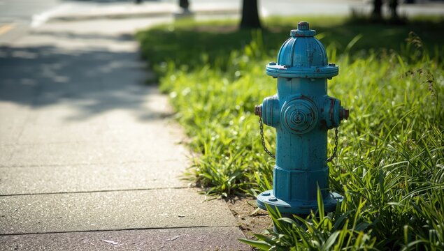 Old blue fire hydrant, city safety equipment inspection