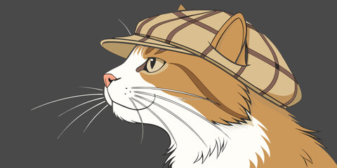 Stylish ginger cat portrait wearing a vintage plaid newsboy cap
