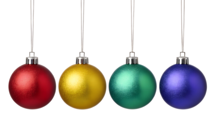 Four Colorful Hanging Christmas Ornaments isolated on transparent background