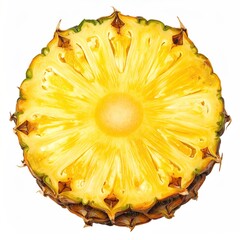 Freshly sliced pineapple fruit reveals inside structure, vibrant textures, & natural sweetness