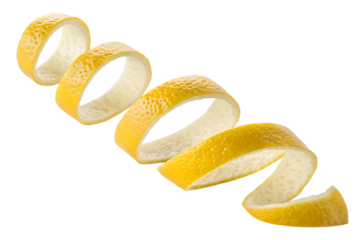 A Single Spiralizing Lemon Peel isolated on transparent background