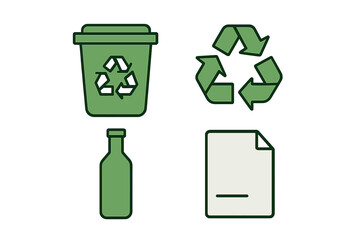 Recycling symbols and items showing the importance of waste management and sustainability practices